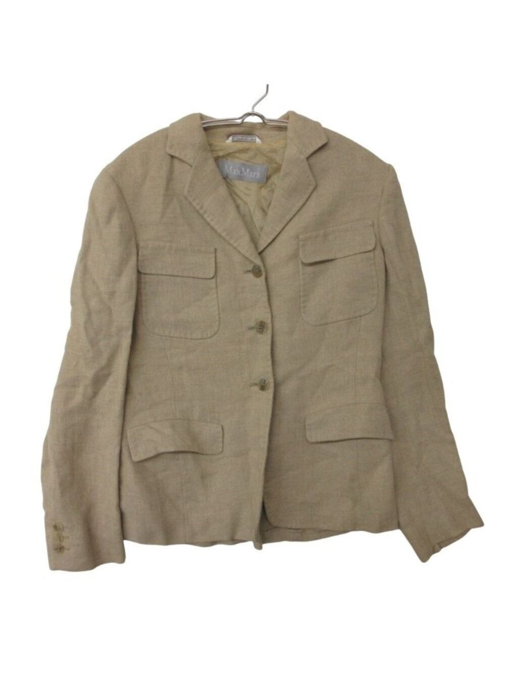 Max Mara Tailored Jacket Silver Tag Linen Hemp Safari Half Lined Lining Beige